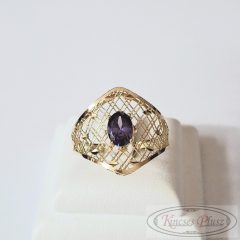   14 karátos áttört fazonú, ciklámen kővel foglalt arany gyűrű