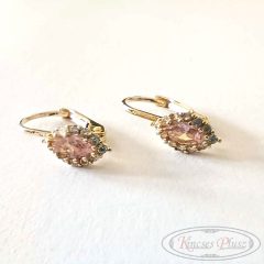 Arany fülbevaló rózsaszín-fehér köves patent záras 